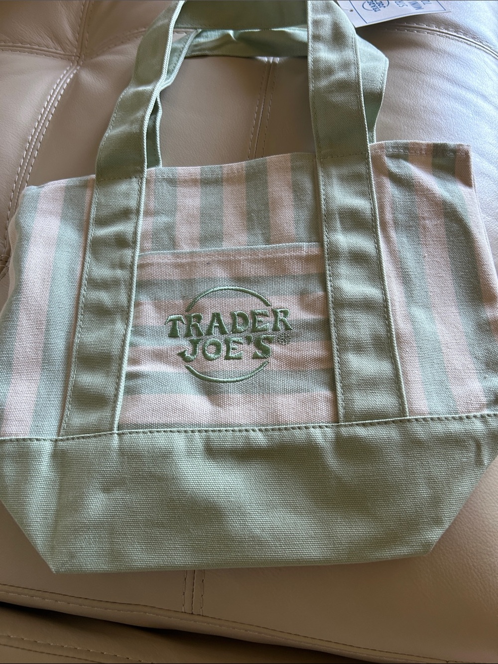 Mint & Cream Stripe Canvas Tote